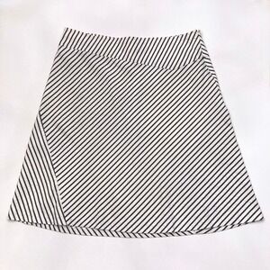 Womyn Bias Cut A Line Seersucker Skirt Womens 14 Navy White Striped Side Zip USA